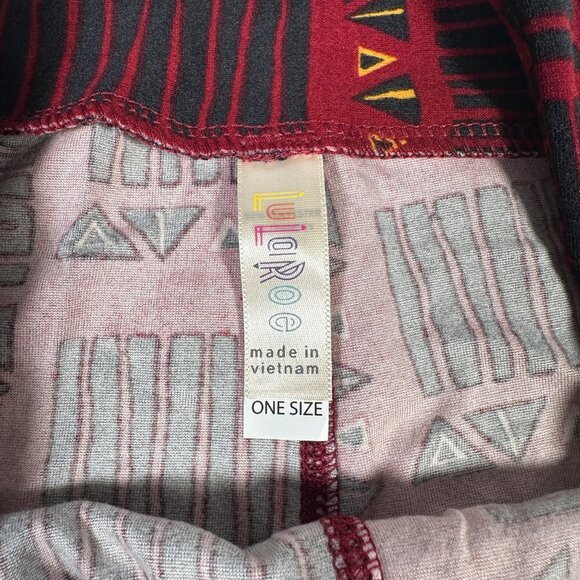 LuLaRoe Red Black Yellow Geometric Tribal Lines Shapes Geo Leggings One Size OS - Picture 3 of 6